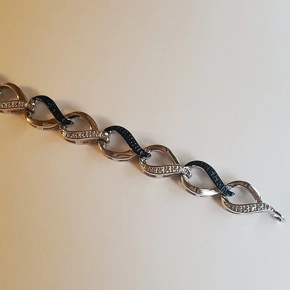 Sterling Blue White Diamond Infinity Bracelet - Picture 3 of 17